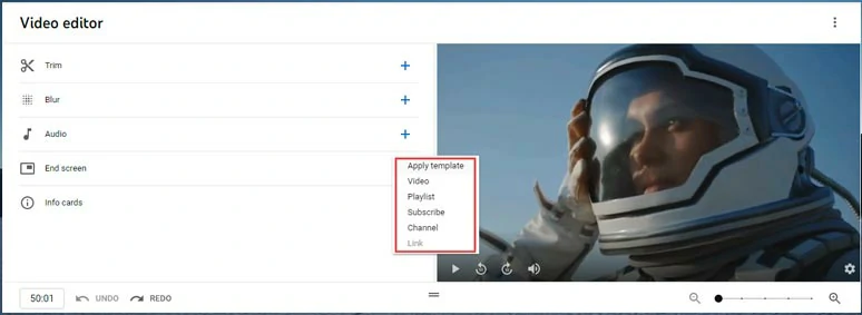 Add an end screen to YouTube video by YouTube video editor