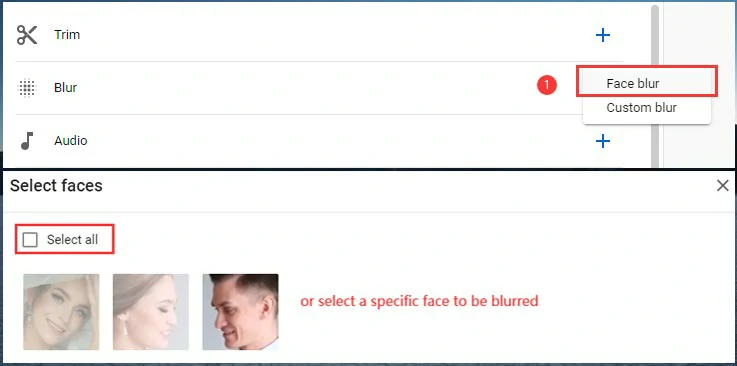 Face blur feature in YouTube video editor