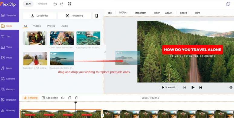 Drag and drop your clips or images to replace the preset’s elements