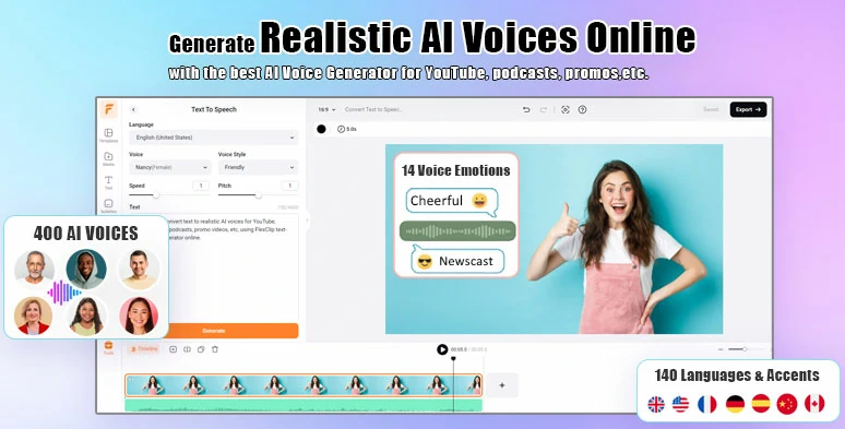 Effortlessly convert text to realistic eLearning voice overs by FlexClip AI voice generator