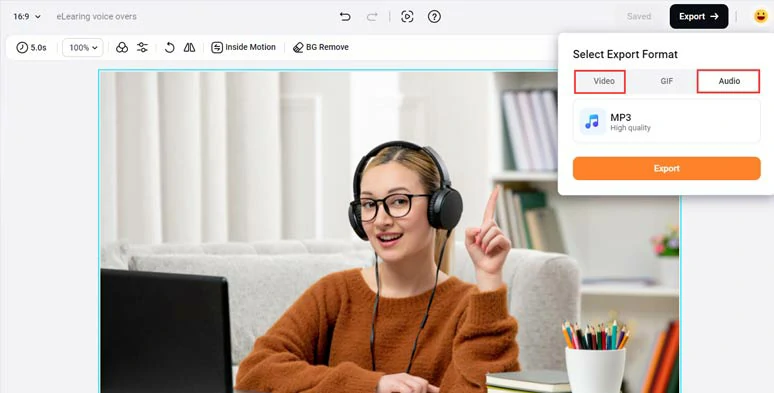 Export the eLearning voiceover project in MP3 or MP4 format for easy sharing