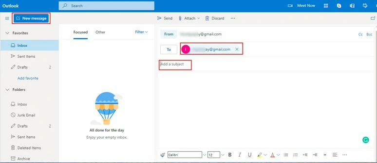 Create a new message in Outlook email