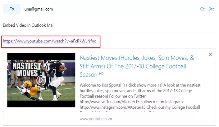 How to Embed Video in Outlook Email - Step 2