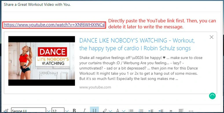 Embed a YouTube video in Outlook email