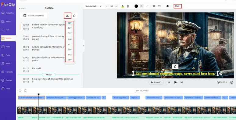 Edit and stylize auto-generate subtitles and download subtitles in srt and other formats