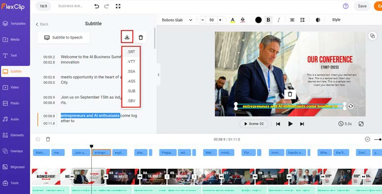 Edit the auto-generated subtitles or download the subtitles for closed captions or other repurposings
