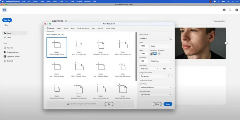 Choose a Desired Canvas Size