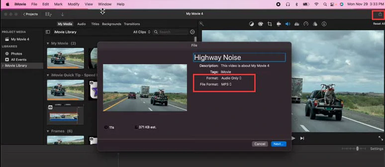 Directly save the MP4 as audio-only like an MP3 file by iMovie