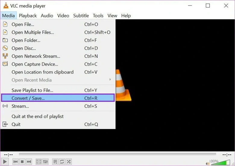 Choose Convert/Save Option in VLC