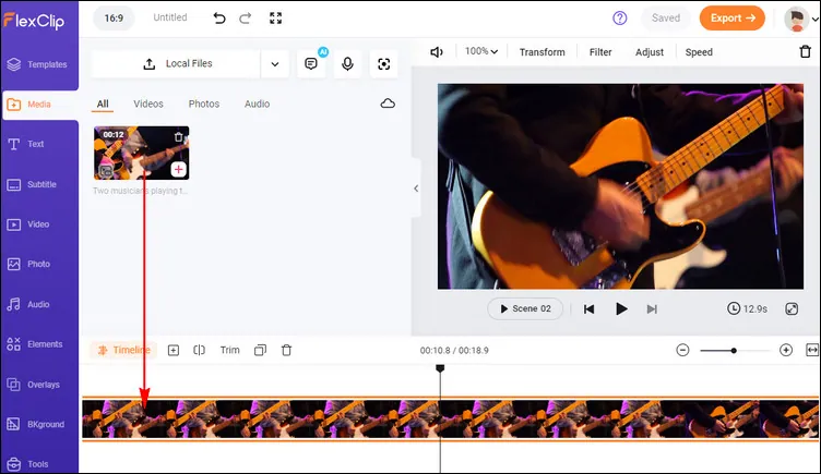 Extract Audio From YouTube Video with FlexClip - Add to Timeline