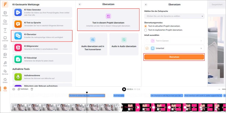 Übersetzen Sie die extrahierten Songtexte nach Bedarf - FlexClip