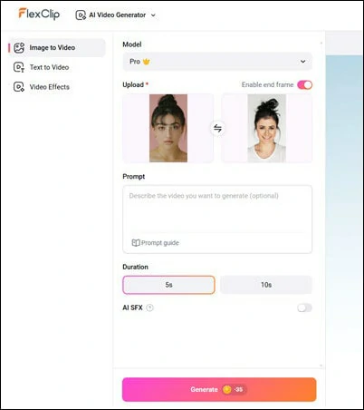 Access FlexClip and Upload Your Photos for Face Morphing Video