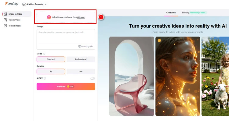 Upload Portrait to AI Video Generator - FlexClip