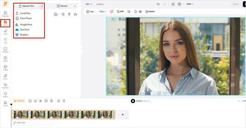 Open FlexClip and Upload a Video to Change Face
