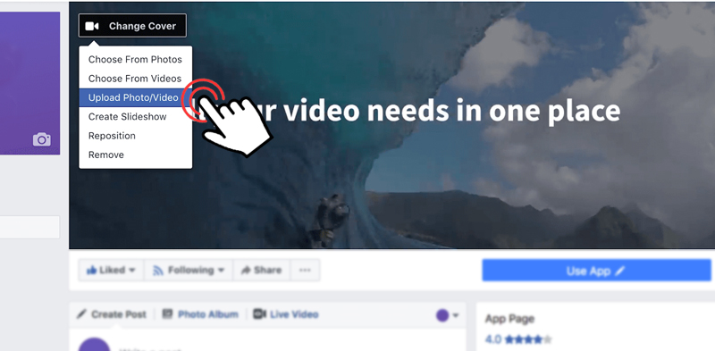 Upload a video to Facebook cover 