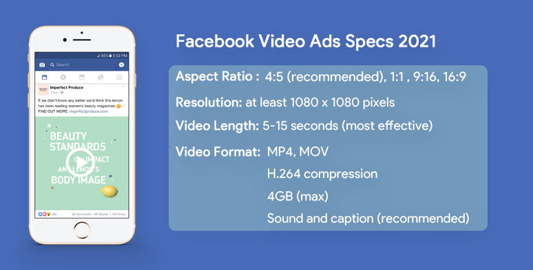 Facebook video ads specs for Facebook News Feed 2021