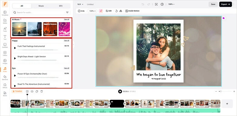 Select the Audio Resources to FlexClip