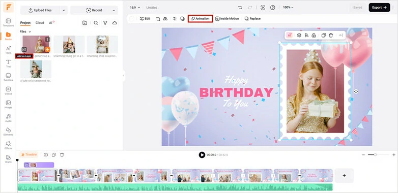 Find Animation Button to Apply Fade Effect