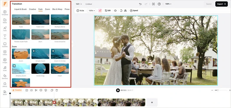 Find Transition Button Between Two Different Clips