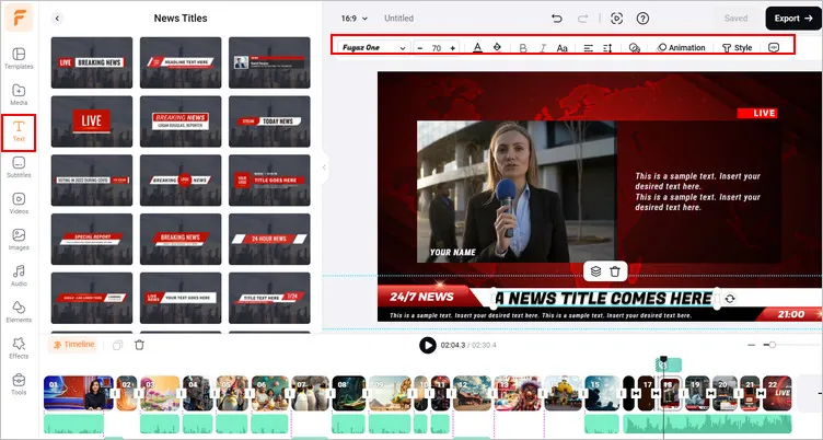 Customize and edit text in the fake news video