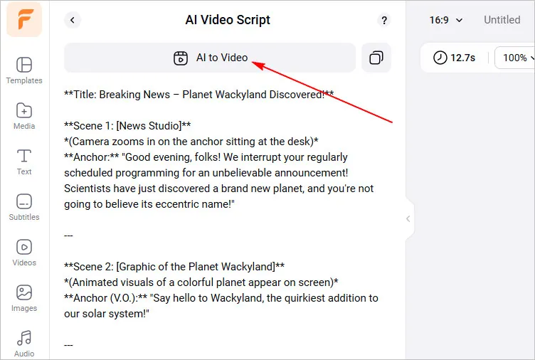 AI to video for a fake news video
