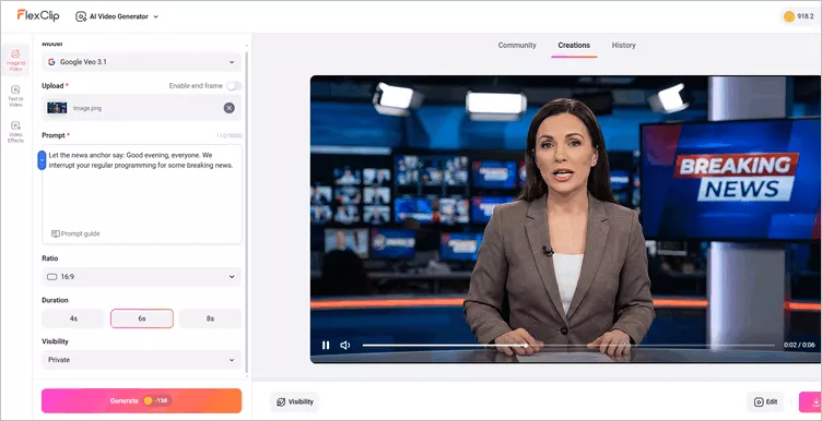Generate AI News Anchor Reporting Video from Image