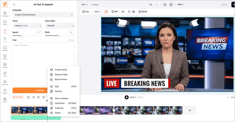 Edit the News Report Voice with AI Text to Speech
