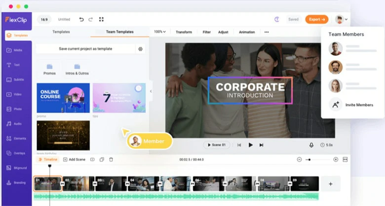 Collaborative Team Feature in FlexClip