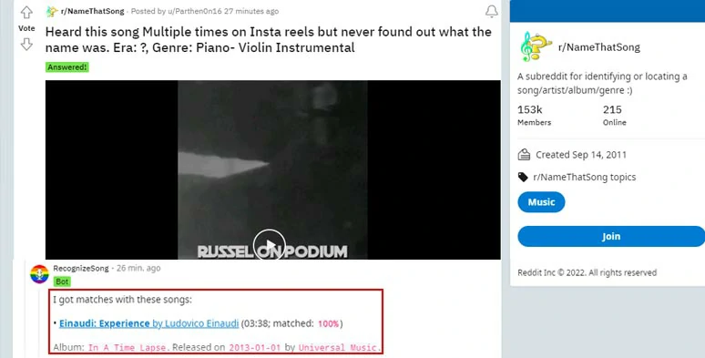 Use the help of the subreddit to identify songs in YouTube videos