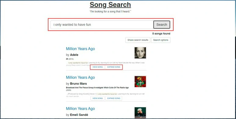 Type in lyrics in Song Search to identify music in a YouTube video. 