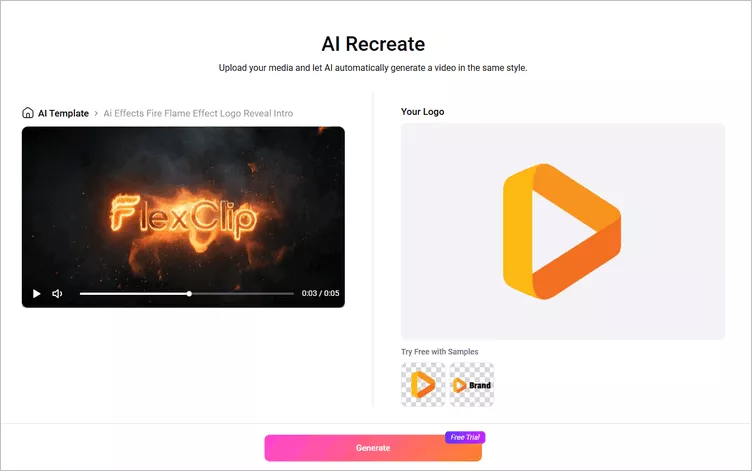 Create Fire Intro Animation with AI Templates - Upload Logo