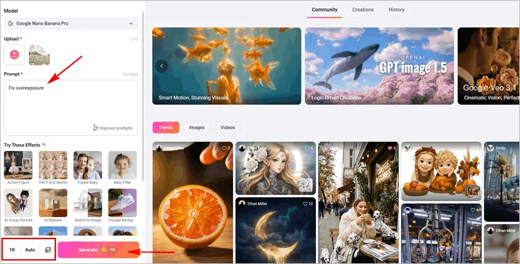 Input Fix Overexpose Prompt and Adjust Settings