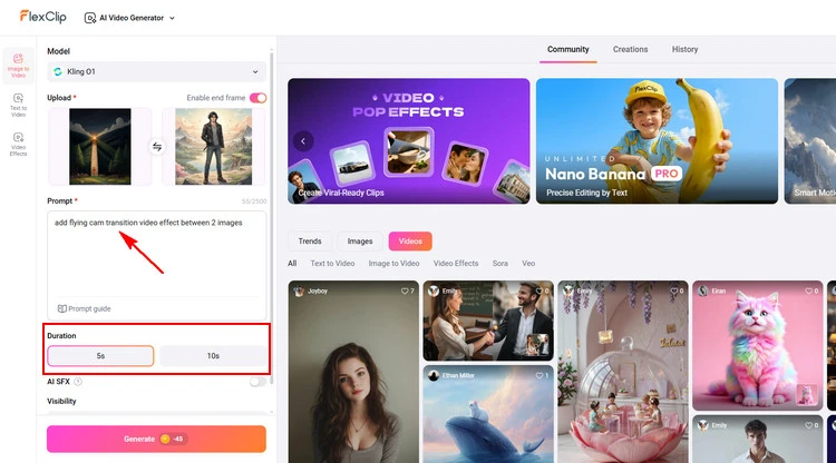 Type Flying Cam Transition Description - FlexClip