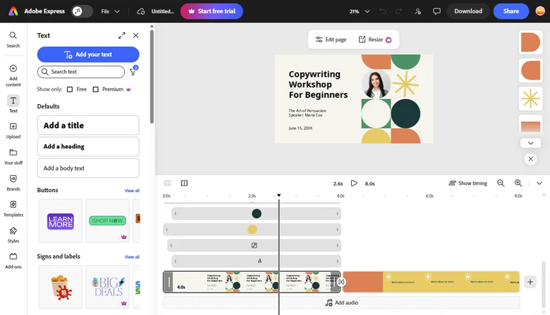 Adobe Express Editing Panel Overview