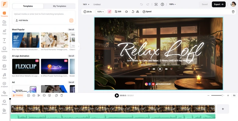 FlexClip Music Video Editing Panel