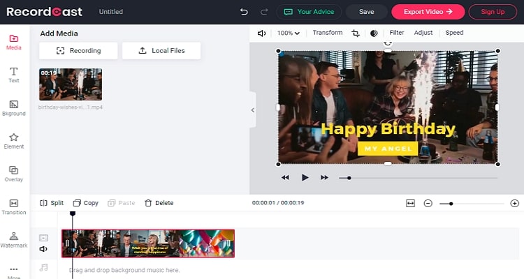 Editor de vídeo online grátis sem marca d'água 