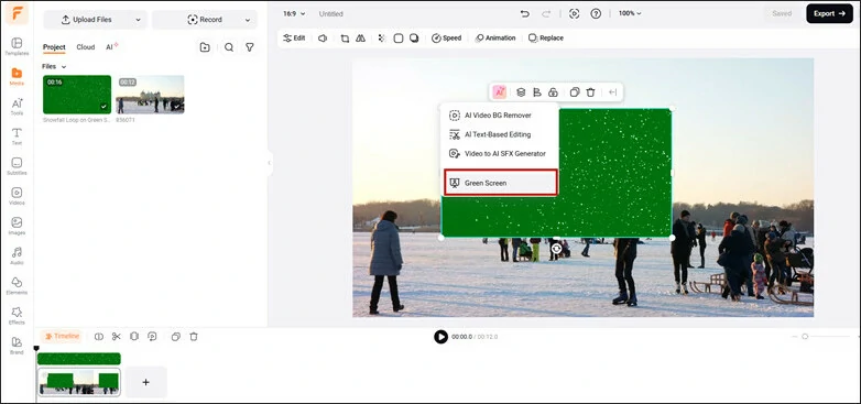 Add Snow Effect Using Your Green Screen Overlay in FlexClip