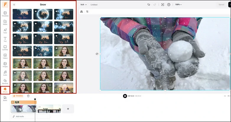 Browse and Select the Desired Snow Effect to Use