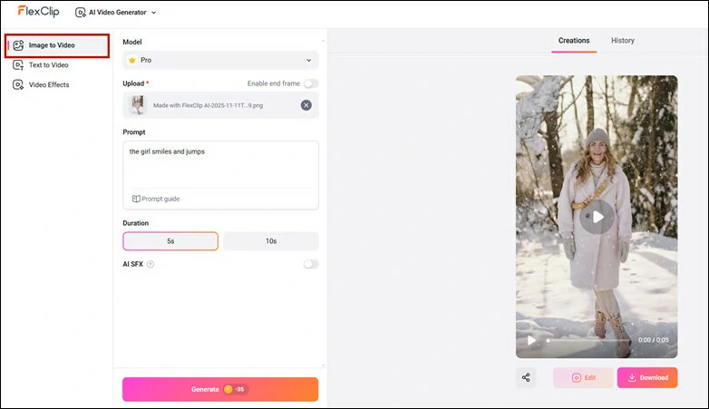 Continue Creative Edits of Your Snow Effect Photo with FlexClip's Powerful AI Features
