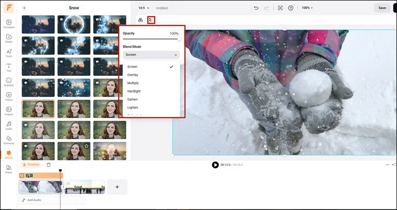 Customize the Snow Effect by Adjusting Opacity Degree and Blend Modes