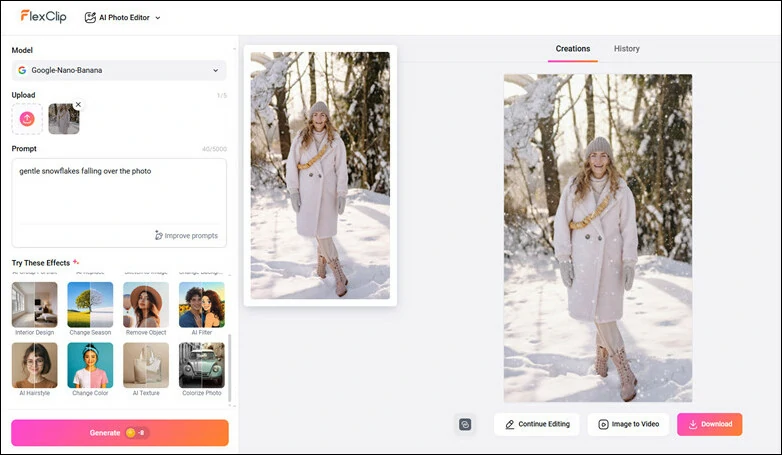 Hit Generate Button to Transform Your Photo into Envisioned Cozy Winter Look