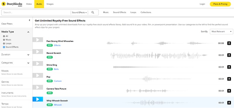 Free Sound Effects Site: Storyblocks