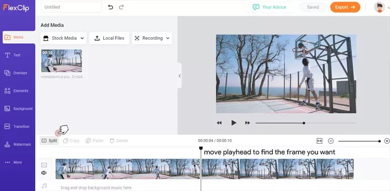 Find the frame you want and split the video into two