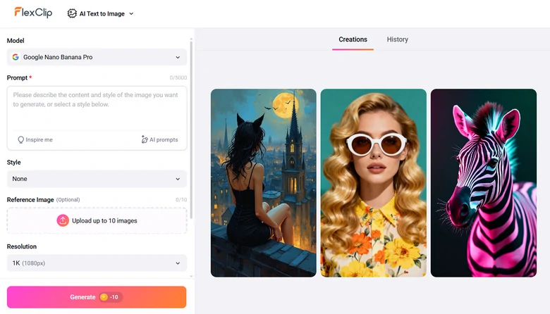 FlexClip Text to Image Tool Interface