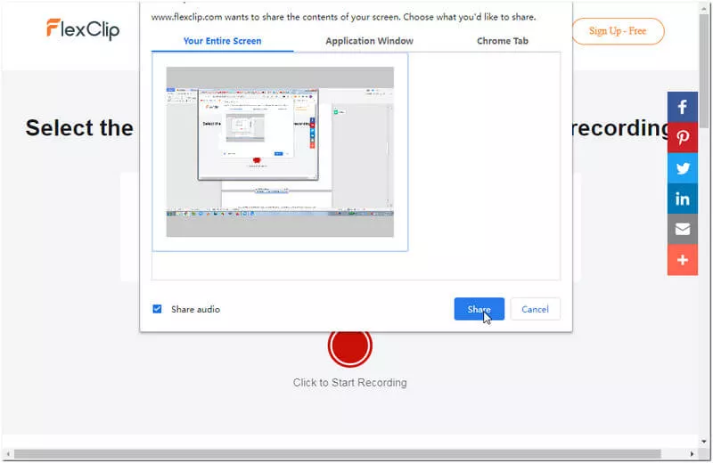 Pick the option of entire screen recording.