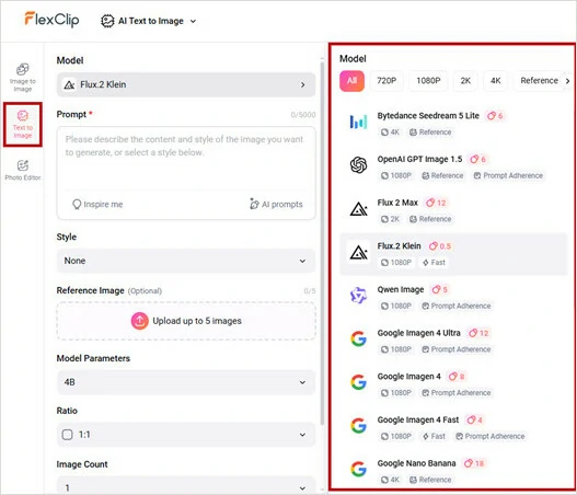 Access Text-to-image Page and Select Generation Model