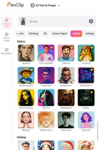 Select the Preset Style to Transform Your Selfie Image