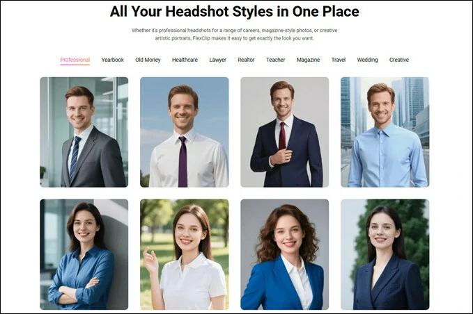 All Headshot Styles in One Place with FlexClip's AI Headshot Generator