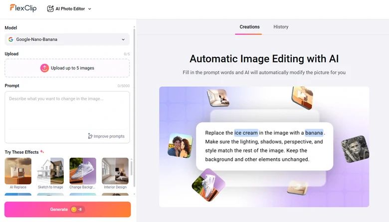 Nano Banana Alternative - FlexClip Interface