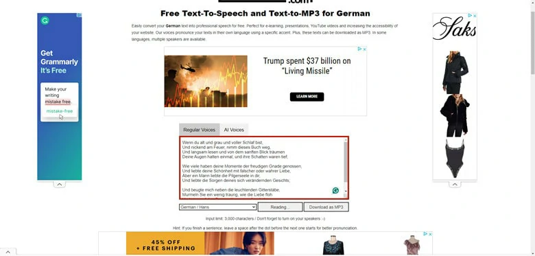 Click on Read Icon to Preview German Speech